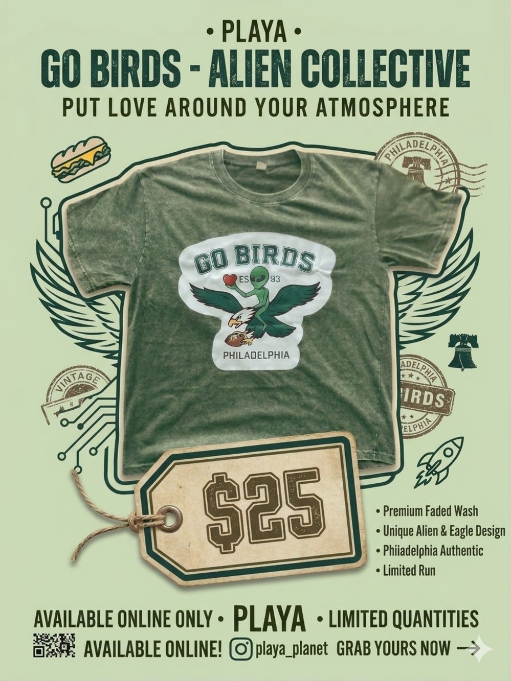 Go Birds Alien Collective Short Sleeve T-Shirt - Green